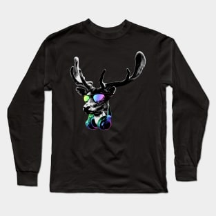 Deer DJ GreyCool and Funny Music Animal With Sunglasses And Headphones. Long Sleeve T-Shirt